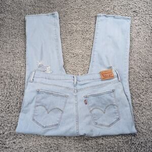 Levis 724 Jeans Women 33 Blue Distressed High Rise Straight Crop Classiccore